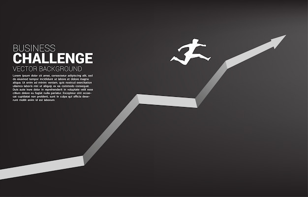 Silueta del empresario saltando en gráfico creciente. concepto de personas dispuestas a iniciar carrera y negocios