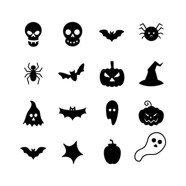Silueta espeluznante de Halloween Iconos dibujados a mano Conjunto vectorial