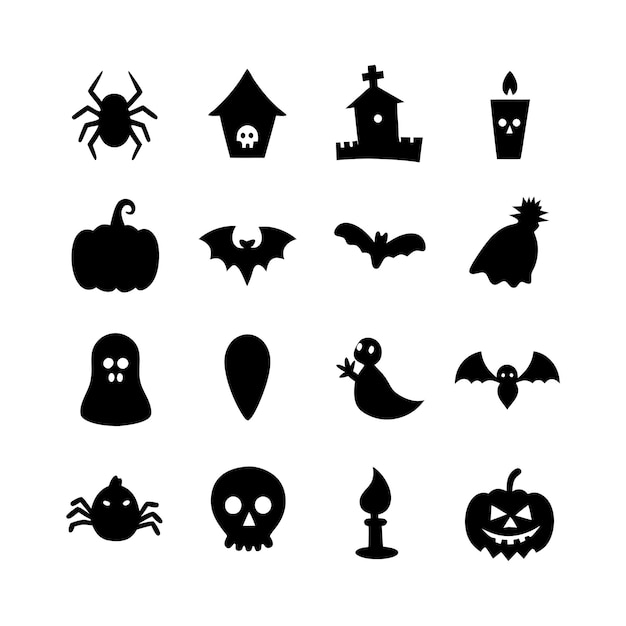 Silueta espeluznante de Halloween Iconos dibujados a mano Conjunto vectorial