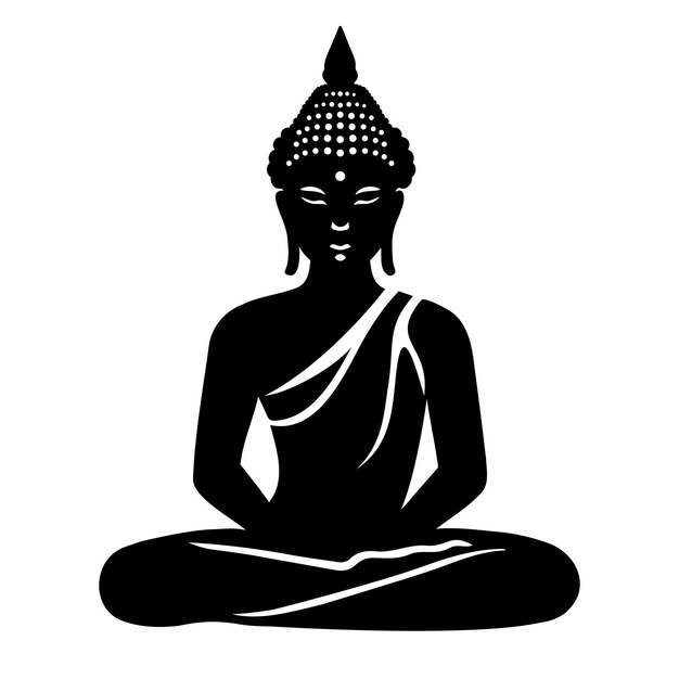 La silueta de la estatua de Buda es un clip art monocromático, una ilustración vectorial.