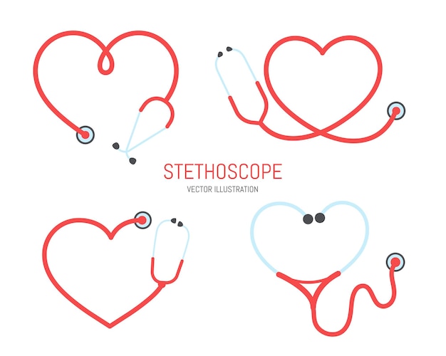 Vector silueta de estetoscopio de enfermera marco de línea de estetoscopio en forma de corazón aislado en segundo plano.