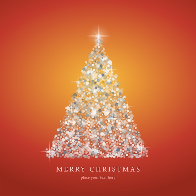 Silueta estilizada de árbol de Navidad blanco de vector de círculo de arte sobre fondo rojo
