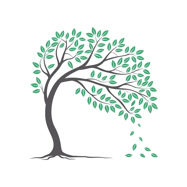 Silueta estilizada de árbol con vector de árbol de hojas que caen