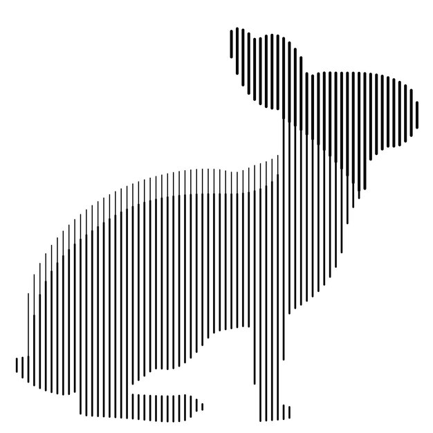 Silueta estilizada de un conejo sentado en minimalismo.