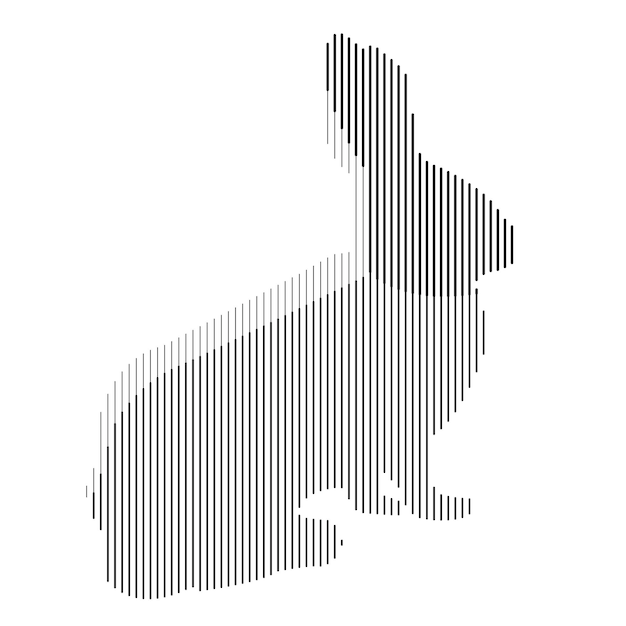Silueta estilizada de un conejo sentado en minimalismo.