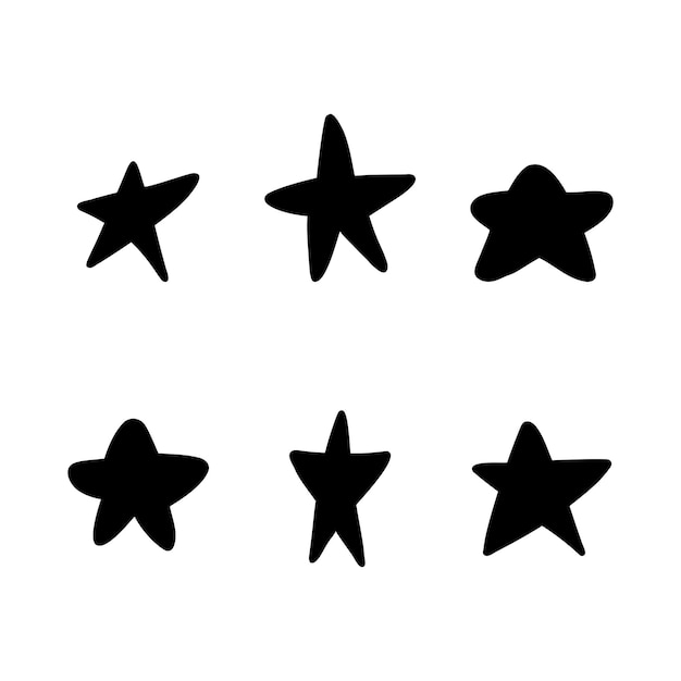 Silueta de estrellas de Doodle establece iconos vectoriales aislados sobre fondo blanco