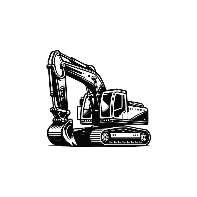 silueta de la excavadora ilustración en blanco y negro