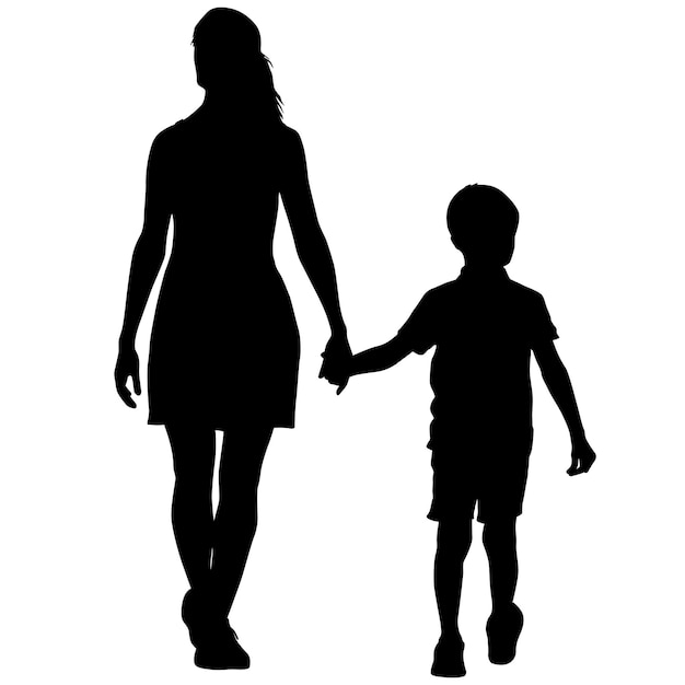 silueta, de, familia feliz, en, un, fondo blanco