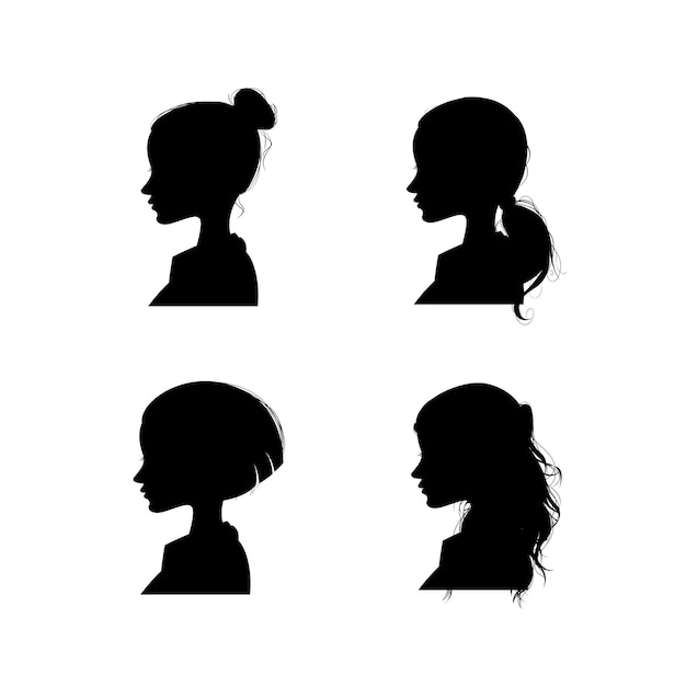 Silueta femenina de perfil sobre fondo blanco ilustración vectorial de dibujos animados