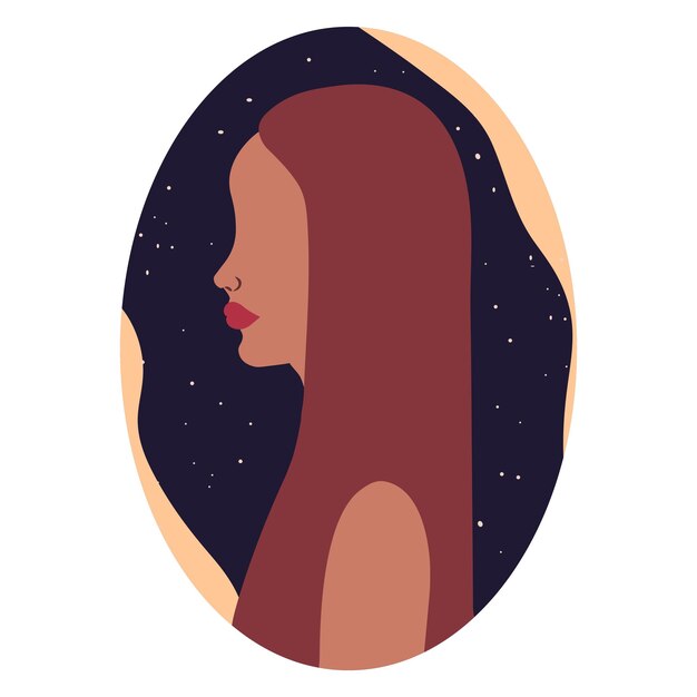 Silueta femenina sobre fondo de cielo nocturno