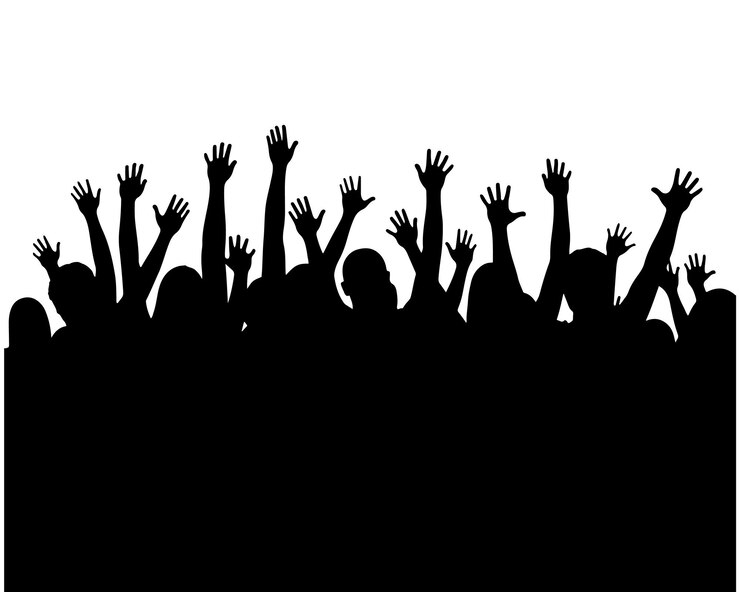 Vector silueta la fiesta del concierto aplaude a la multitud la gente alegre ilustración vectorial de aclamación divertida