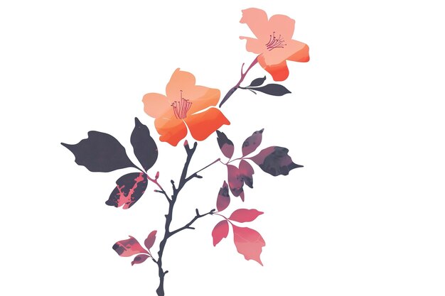 Una silueta de flor con hojas rosas y flor de naranja en el estilo de gene luen yang áspero 2d