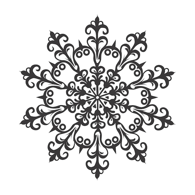 Silueta de flor de mandala en forma de copo de nieve sólo color negro