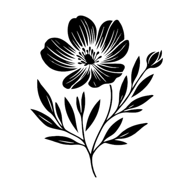 Vector una silueta de flor con un simple contorno negro sobre un fondo blanco