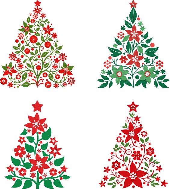 Silueta floral del árbol de Navidad sobre fondo blanco