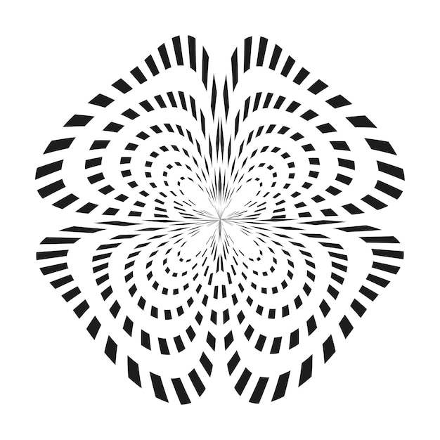 Silueta floral negra floración radial abstracta símbolo vectorial blanco forma de línea hipnótica