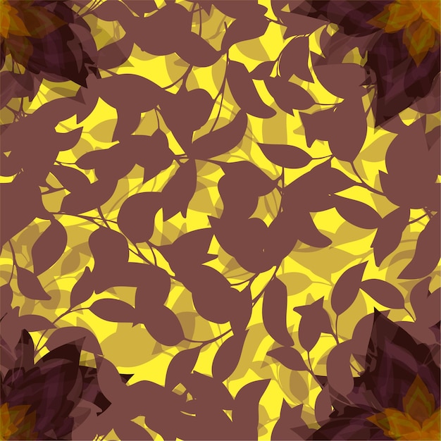 Silueta de follaje de otoño sobre un fondo amarillo