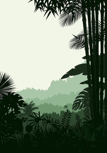 Vector silueta del fondo del bosque tropical