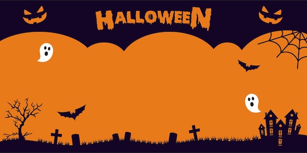 La silueta de fondo de Halloween es una noche de horror, vacaciones en el cementerio, estandarte de Halloween con castillo.