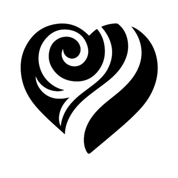 Una silueta en forma de corazón negra de una ilustración para colorear Negro sobre un fondo blanco
