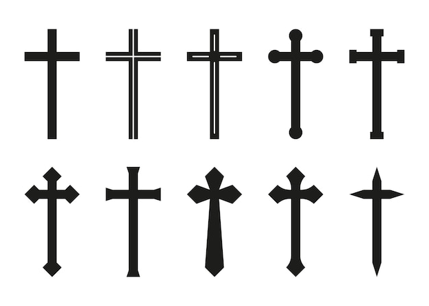 Vector silueta de forma negra cruzada símbolo de religión tradicional signo de iglesia cruz ilustración vectorial