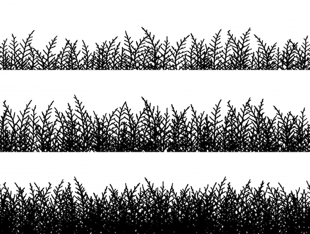 Silueta de fronteras de hierba en vector de fondo blanco