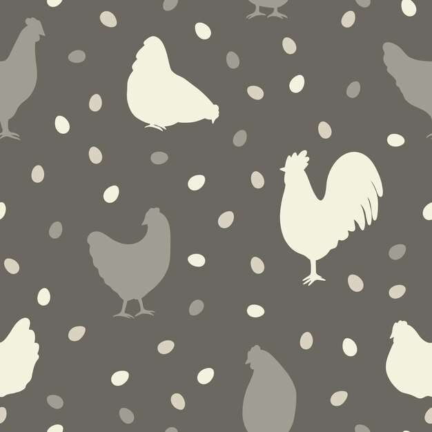 La silueta del gallo y los huevos tiene un patrón sin costuras.