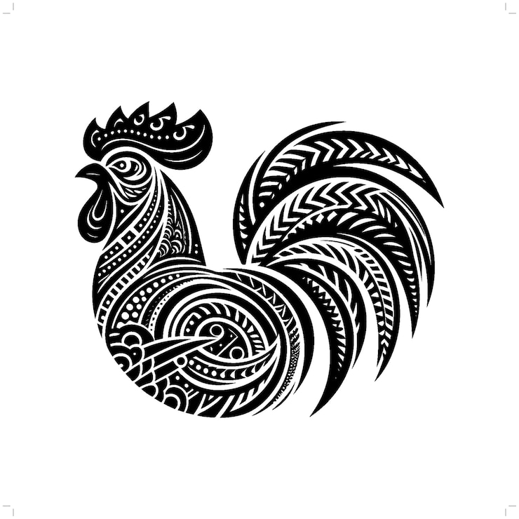 Vector silueta de gallo en una ilustración tribal de la polinesia étnica animal
