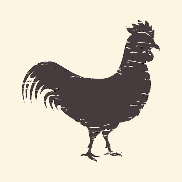 Silueta de gallo perfil de pollo realista maqueta de logotipo aislado publicidad de carnicero plantilla de emblema para granja avícola o productos de carne de ave y huevos ilustración de gallina vectorial