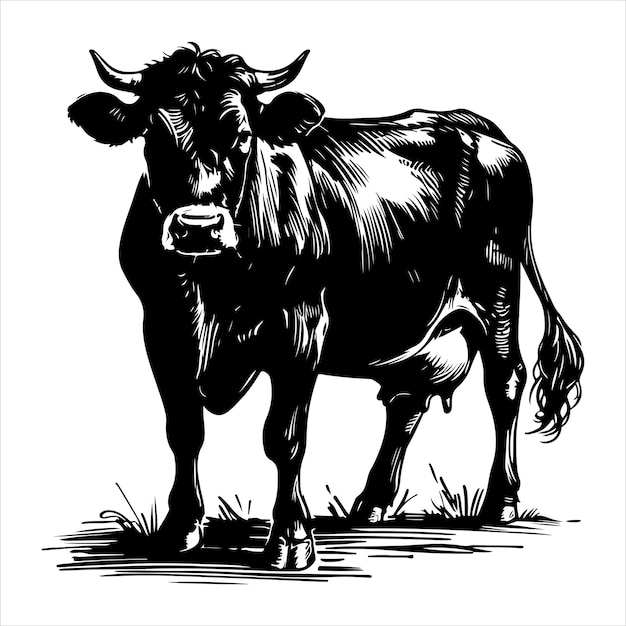 Silueta de ganado de cría de una vaca de pastoreo vector silueta de color negro