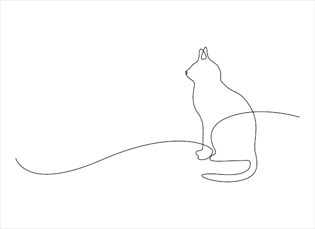 Silueta de un gato abstracto en un dibujo continuo de una línea aislado en un vector de fondo blanco