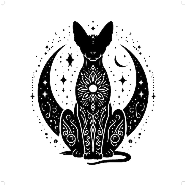Silueta de gato esfinge en la ilustración de la naturaleza bohemia