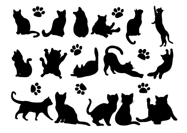 silueta de gatos dibujada a mano