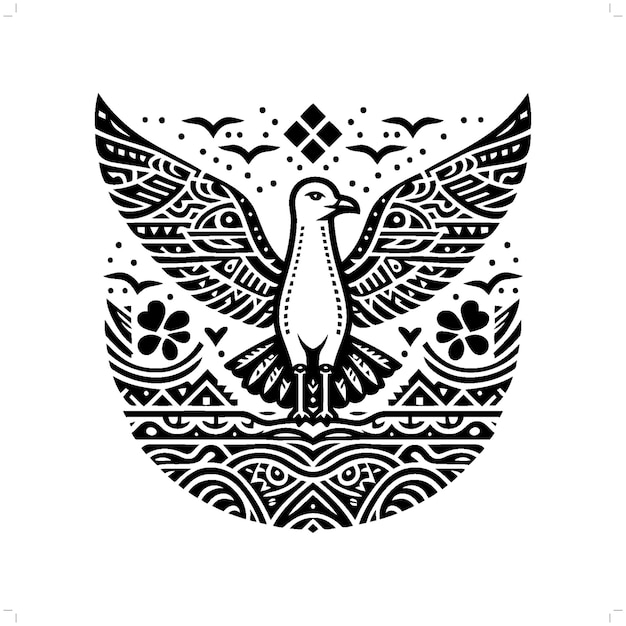 Silueta de gaviota en una ilustración tribal de la polinesia étnica animal