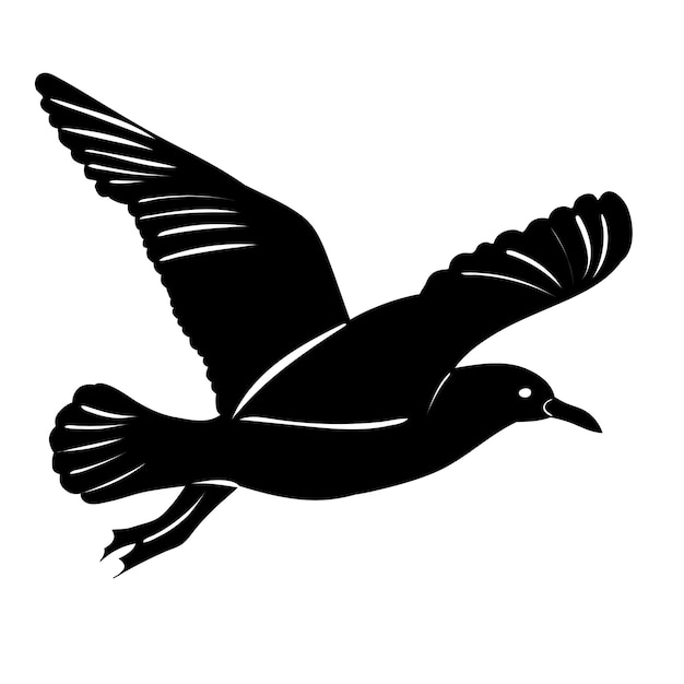 silueta de una gaviota volando sobre un vector de dibujo de fondo blanco