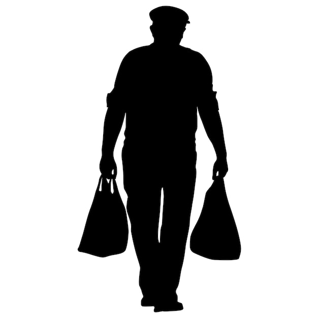 silueta, de, gente, con, bolsa, y, compras, blanco, plano de fondo