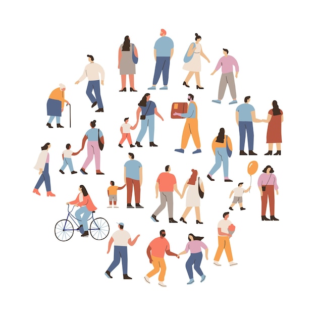 Silueta de gente caminando aislada en blanco Colección plana de personajes callejeros para hombres y mujeres al aire libre