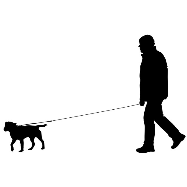 silueta, de, gente, y, perro, vector, ilustración