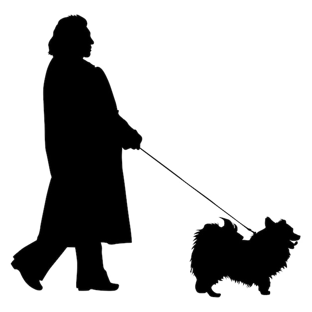 silueta, de, gente, y, perro, vector, ilustración