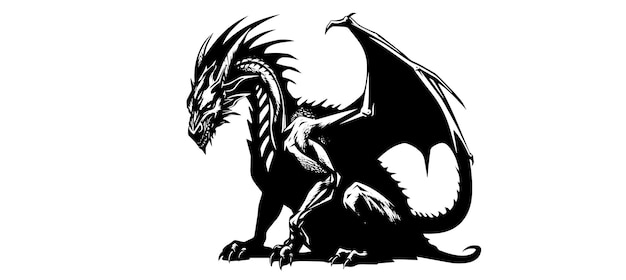 Silueta gráfica de un dragón negro aislado sobre un fondo blanco Ilustración vectorial