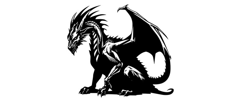 Vector silueta gráfica de un dragón negro aislado sobre un fondo blanco ilustración vectorial
