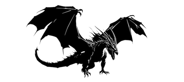 Silueta gráfica de un dragón negro aislado sobre un fondo blanco Ilustración vectorial