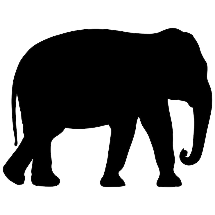 Vector silueta, grande, elefante africano, en, un, fondo blanco