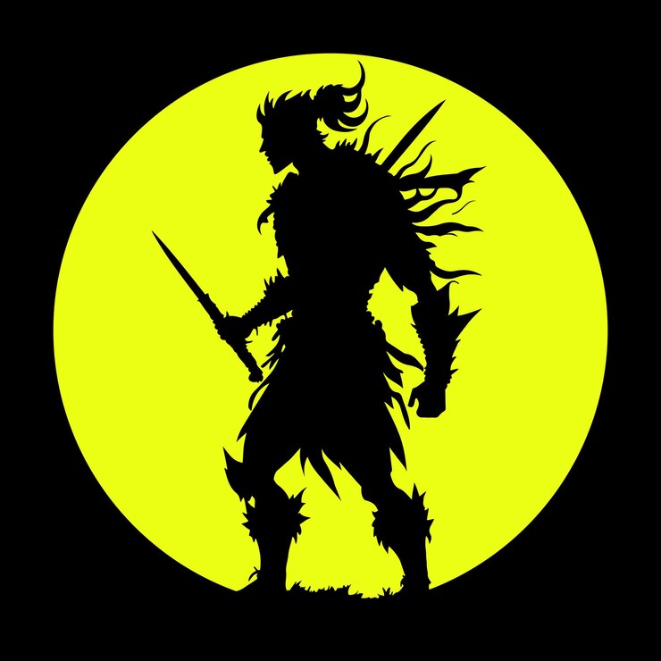 Vector silueta de un guerrero guerrero con silueta de espada silueta de luchador con espada