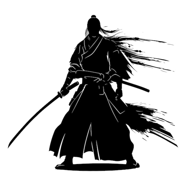 Silueta del guerrero shogun japonés sólo color negro