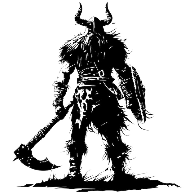 Silueta de guerrero vikingo en el juego mmorpg color negro sólo