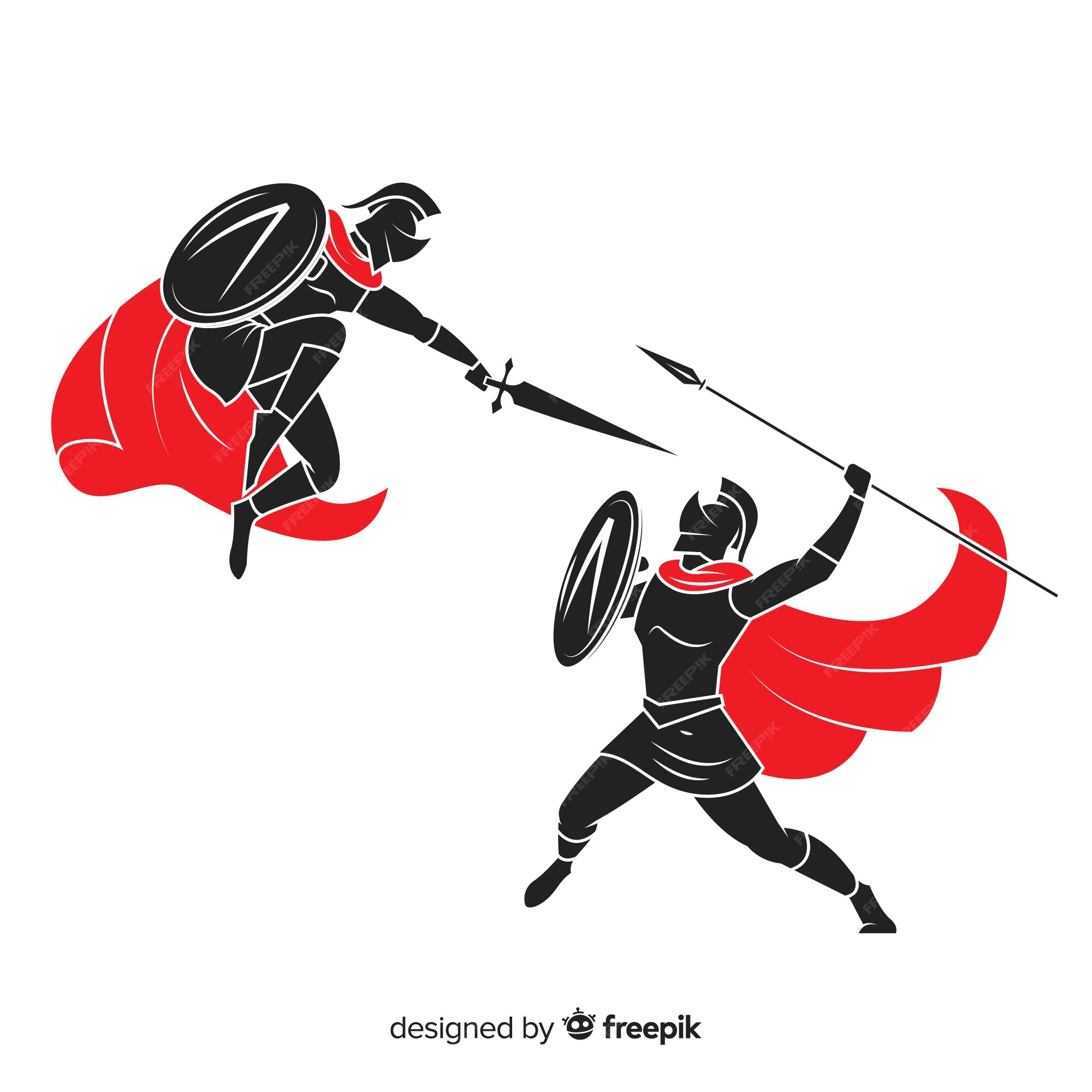 Silueta de guerreros espartanos luchando | Vector Premium