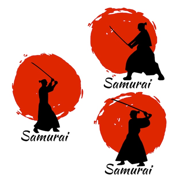 Silueta de guerreros japoneses samurai. Ilustración vectorial