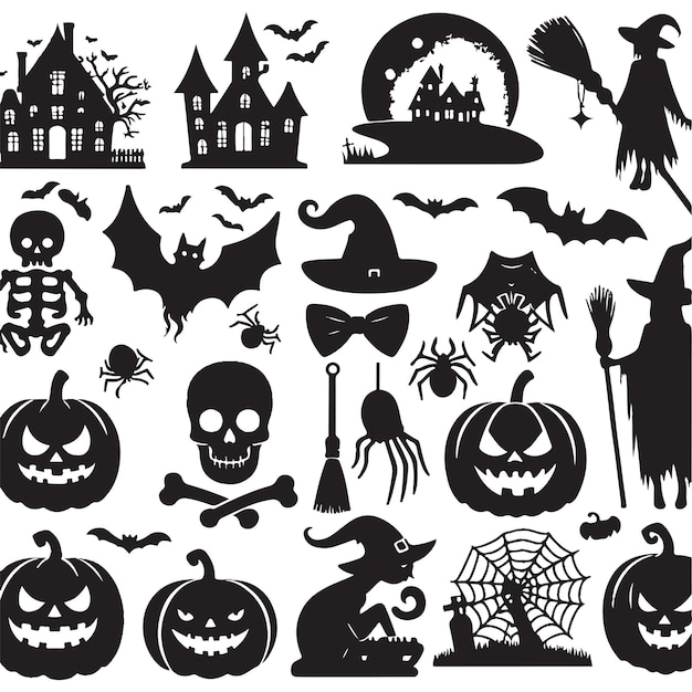 Silueta de Halloween dibujada a mano con vector libre dentro de un fondo blanco