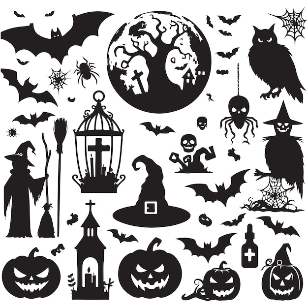 Silueta de Halloween dibujada a mano con vector libre dentro de un fondo blanco